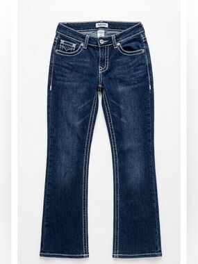 Blue Crush Y2K Dark Wash Contrast Stitch Bootcut Denim Jeans Women’s Size 5